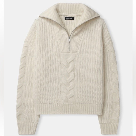 NAADAM Sweaters - NAADAM Women's Cashmino Cable Quarter Zip‎ Comfy Popover Sweater Cream  Size XS